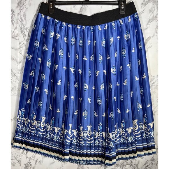 Lane Bryant Womens Pleated Midi Skirt Size 16 Blue & White Floral Print Elastic - Picture 1 of 7